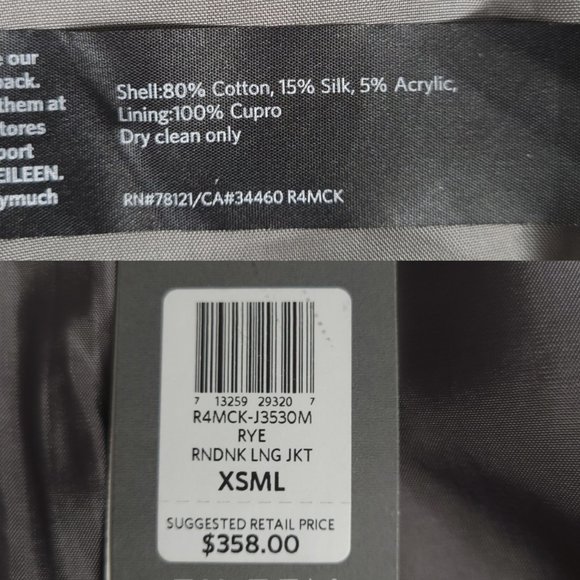 NWT EILEEN FISHER Jacket XS Gray Crinkle Jacquard Cotton Silk Open Front Pockets - Picture 5 of 13